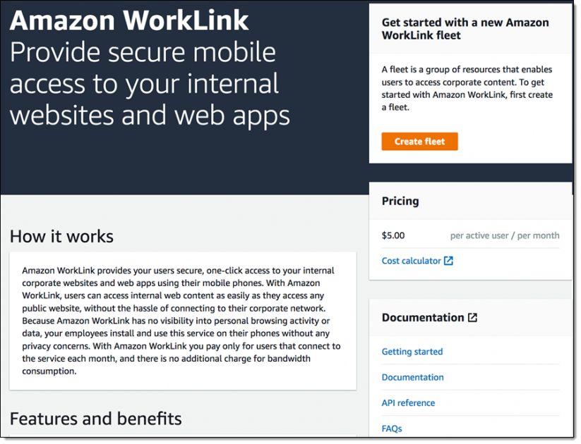 Amazon WorkLink – Secure, One-Click Mobile Access to Internal Websites and Applications